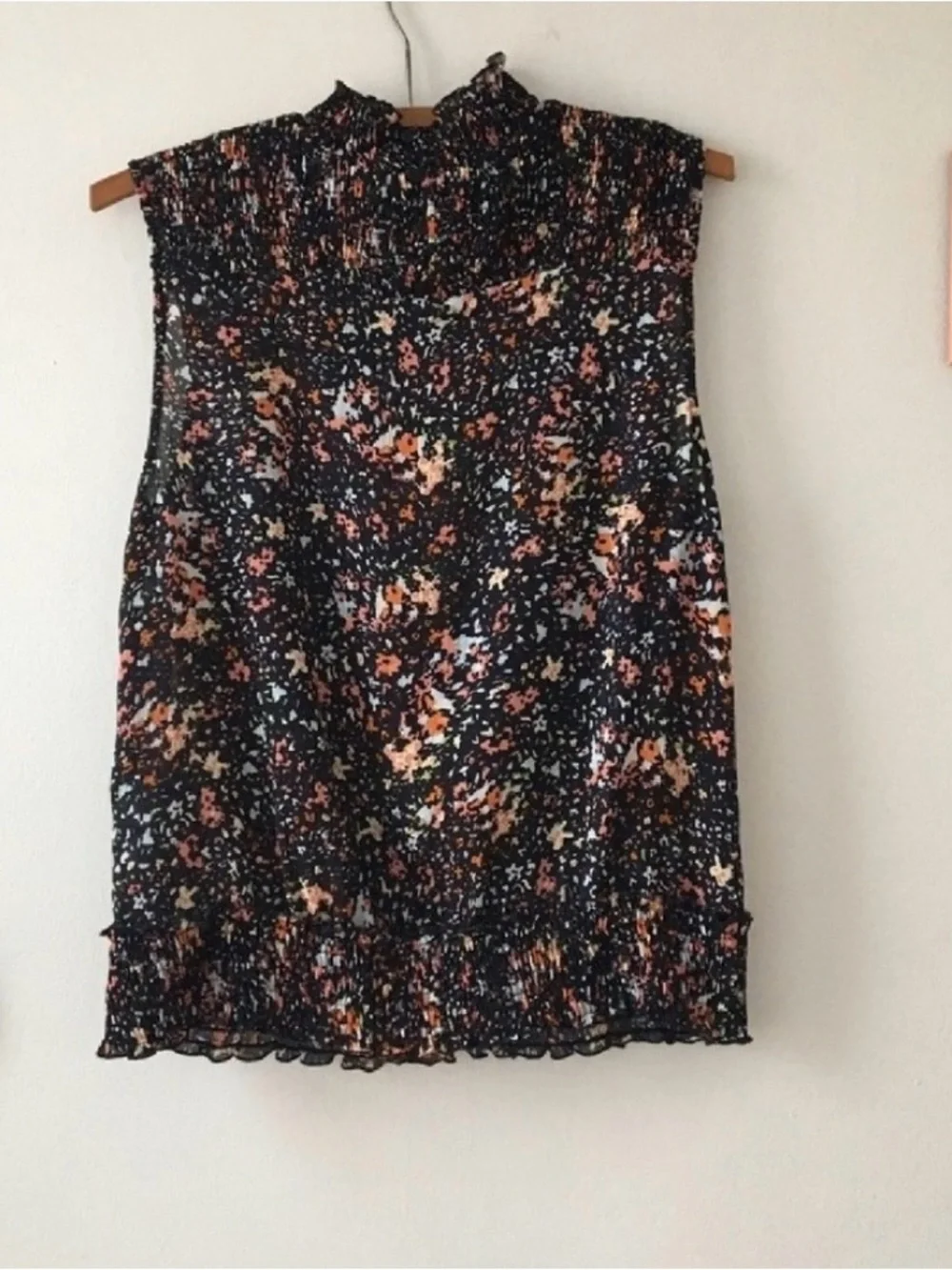 Zara Black Blouse with Peach and Cream Floral Print - Picture 1 of 4